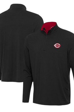 Men's Antigua Black Cincinnati Reds Content Quarter-Zip Top