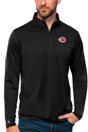 Men's Antigua Black Cincinnati Reds Tribute Quarter-Zip Pullover Top