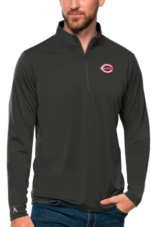 Men's Antigua Charcoal Cincinnati Reds Tribute Quarter-Zip Pullover Top