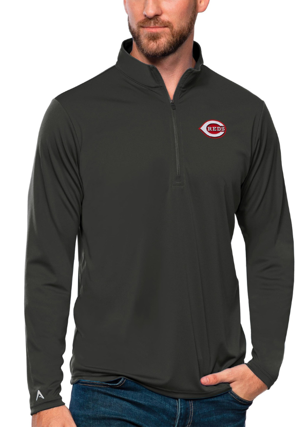 Men's Antigua Charcoal Cincinnati Reds Tribute Quarter-Zip Pullover Top 1 Men's Antigua Charcoal Cincinnati Reds Tribute Quarter-Zip Pullover Top