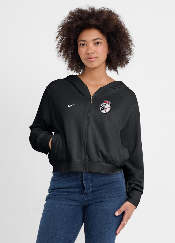 Women's Nike Black Cincinnati Reds Cropped Chill Full-Zip Hoodie 2 Women's Nike Black Cincinnati Reds Cropped Chill Full-Zip Hoodie - Image 2