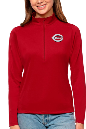 Women's Antigua Red Cincinnati Reds Tribute Quarter-Zip Pullover Top