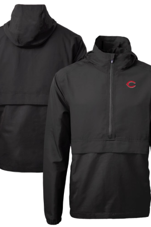 Men's Cutter & Buck Black Cincinnati Reds Charter Eco Recycled Half-Zip Anorak Jacket