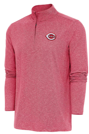 Men's Antigua Heather Red Cincinnati Reds Hunk Quarter-Zip Pullover Top