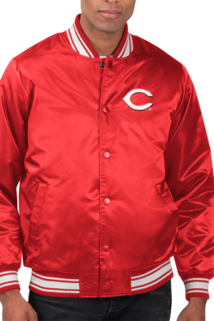 Men's Starter Red Cincinnati Reds Printed Team Logo Satin Varsity Full-Snap Jacket