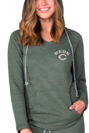 Women's Concepts Sport Green Cincinnati Reds Mainstream Terry Tri-Blend V-Neck Pullover Hoodie