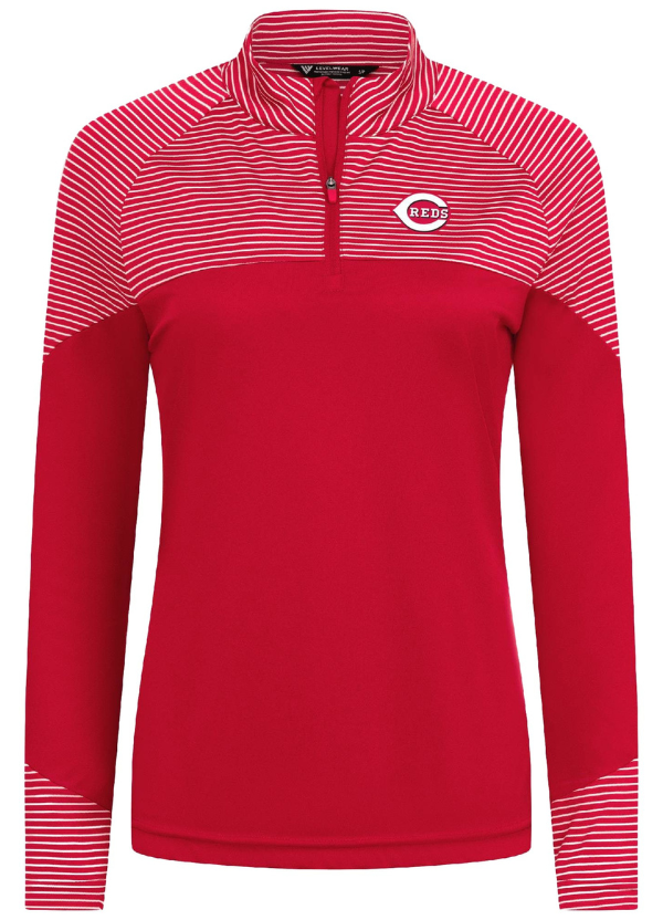 Women's Levelwear Red Cincinnati Reds Classic Stripes Insignia 2.0 Raglan Quarter-Zip Top 3 Women's Levelwear Red Cincinnati Reds Classic Stripes Insignia 2.0 Raglan Quarter-Zip Top - Image 3