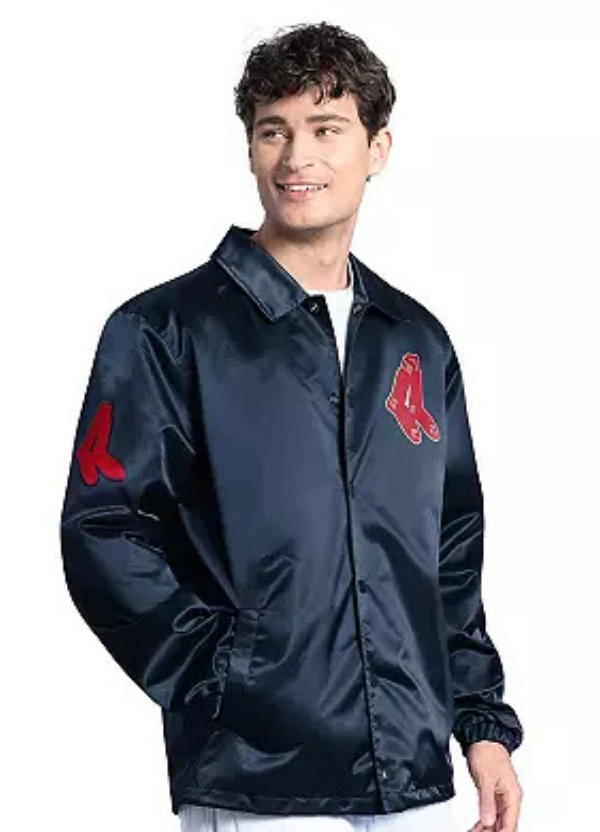 Men's Starter Navy Boston Red Sox Cooperstown Collection Point Man Full-Snap Coaches Jacket 3 Men's Starter Navy Boston Red Sox Cooperstown Collection Point Man Full-Snap Coaches Jacket
