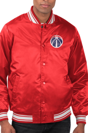 Men's Washington Wizards Starter Red Printed Team Name Satin Varsity Full-Snap Jacket