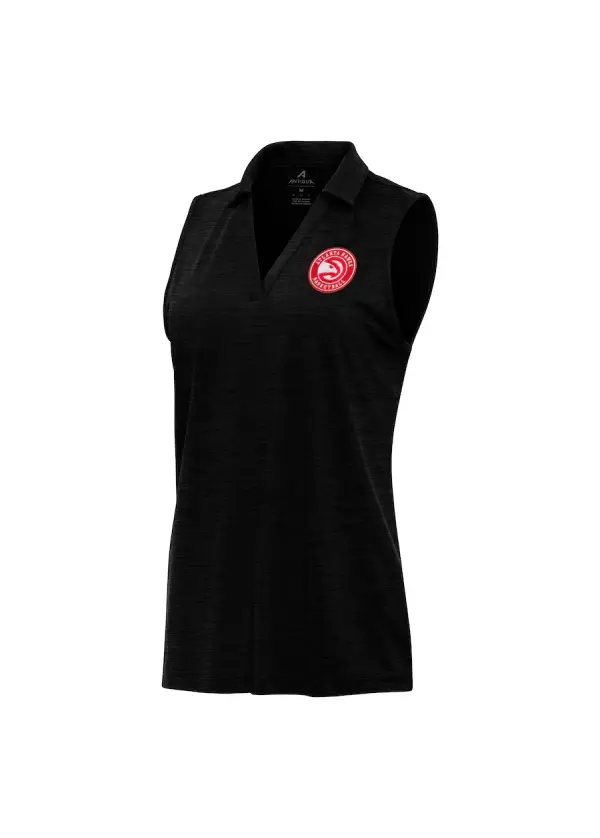 Women's Atlanta Hawks Antigua Heather Black Layout Sleeveless V-Neck Polo 1 Women's Atlanta Hawks Antigua Heather Black Layout Sleeveless V-Neck Polo