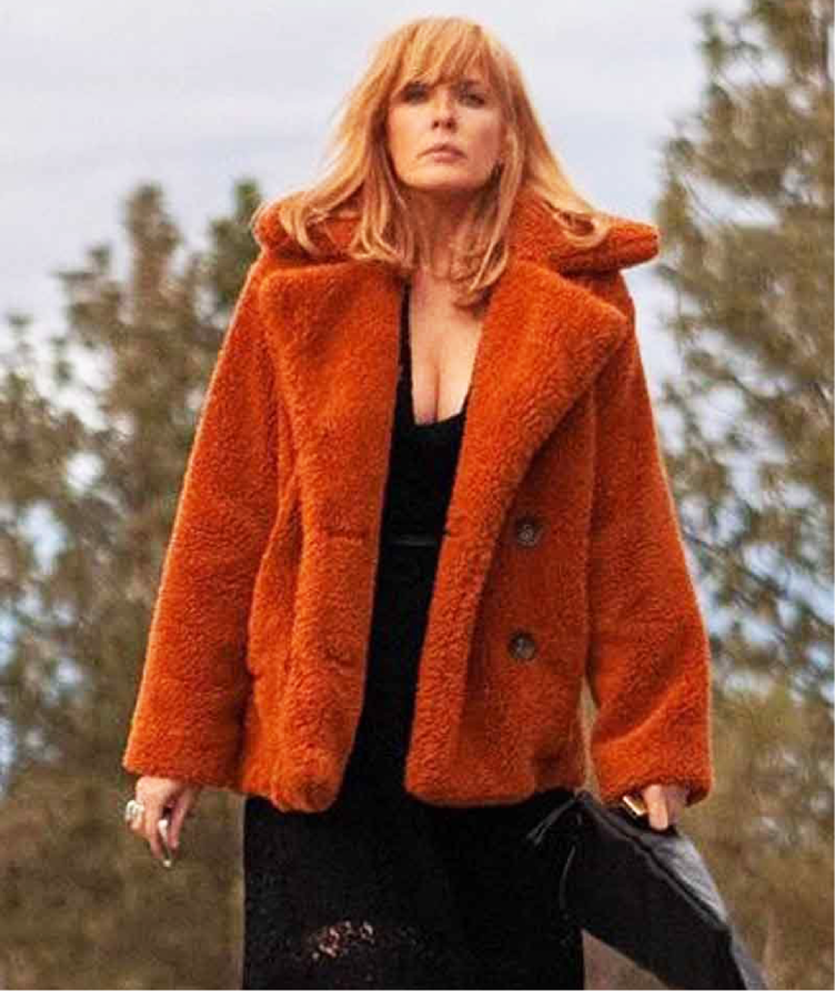Yellowstone Kelly Reilly Orange Shearling Coat 1 Yellowstone Kelly Reilly Orange Shearling Coat