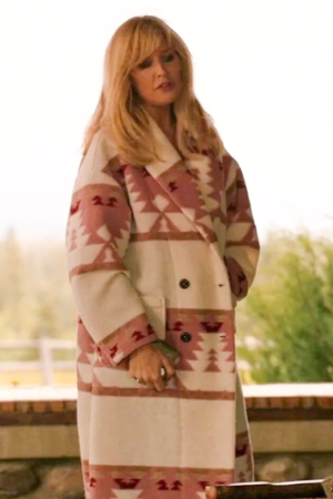 Yellowstone S05 Kelly Reilly Pink Printed Wool Coat