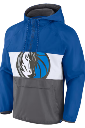 Men's Dallas Mavericks Fanatics Blue/Gray Anorak Flagrant Foul Color-Block Raglan Hoodie Half-Zip Jacket