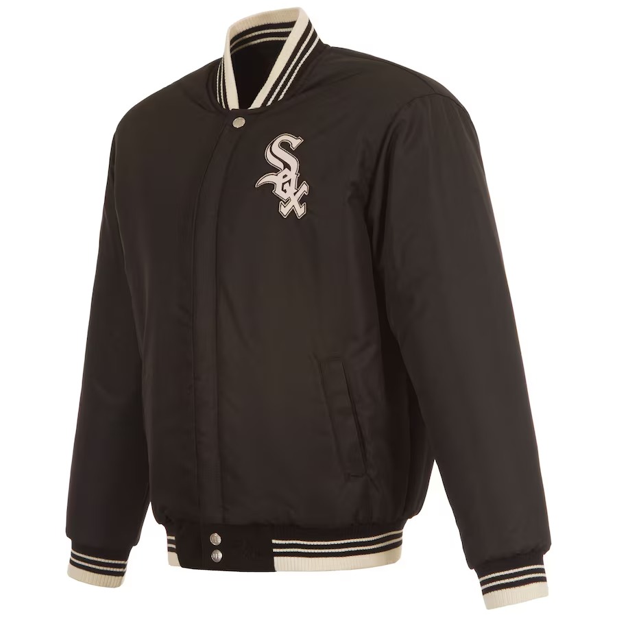 Men's Chicago White Sox JH Design Black Reversible Wool Full-Zip Jacket 2 Men's Chicago White Sox JH Design Black Reversible Wool Full-Zip Jacket - Image 2