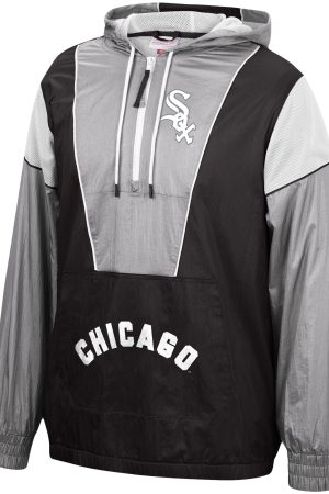 Men's Chicago White Sox Mitchell & Ness Black Highlight Reel Windbreaker Half-Zip Hoodie Jacket