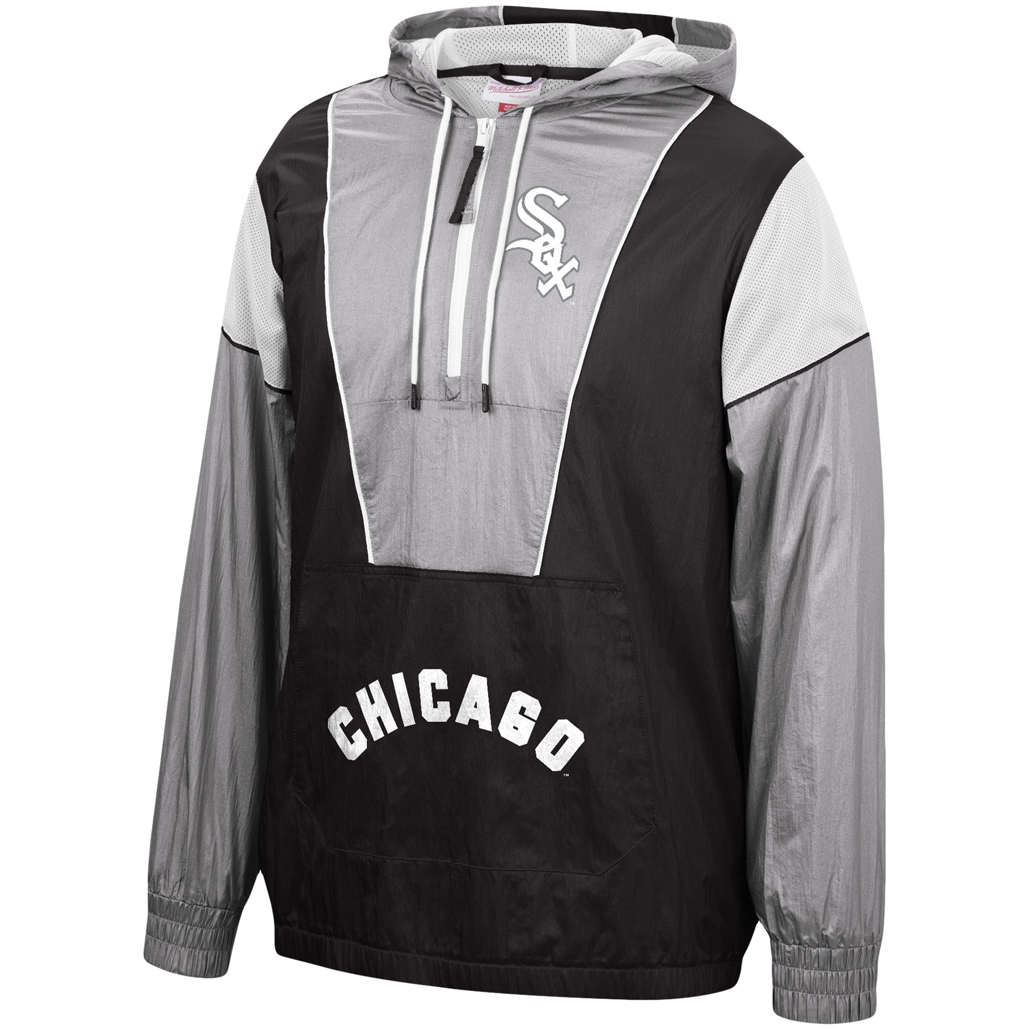 Men's Chicago White Sox Mitchell & Ness Black Highlight Reel Windbreaker Half-Zip Hoodie Jacket 2 Men's Chicago White Sox Mitchell & Ness Black Highlight Reel Windbreaker Half-Zip Hoodie Jacket - Image 2