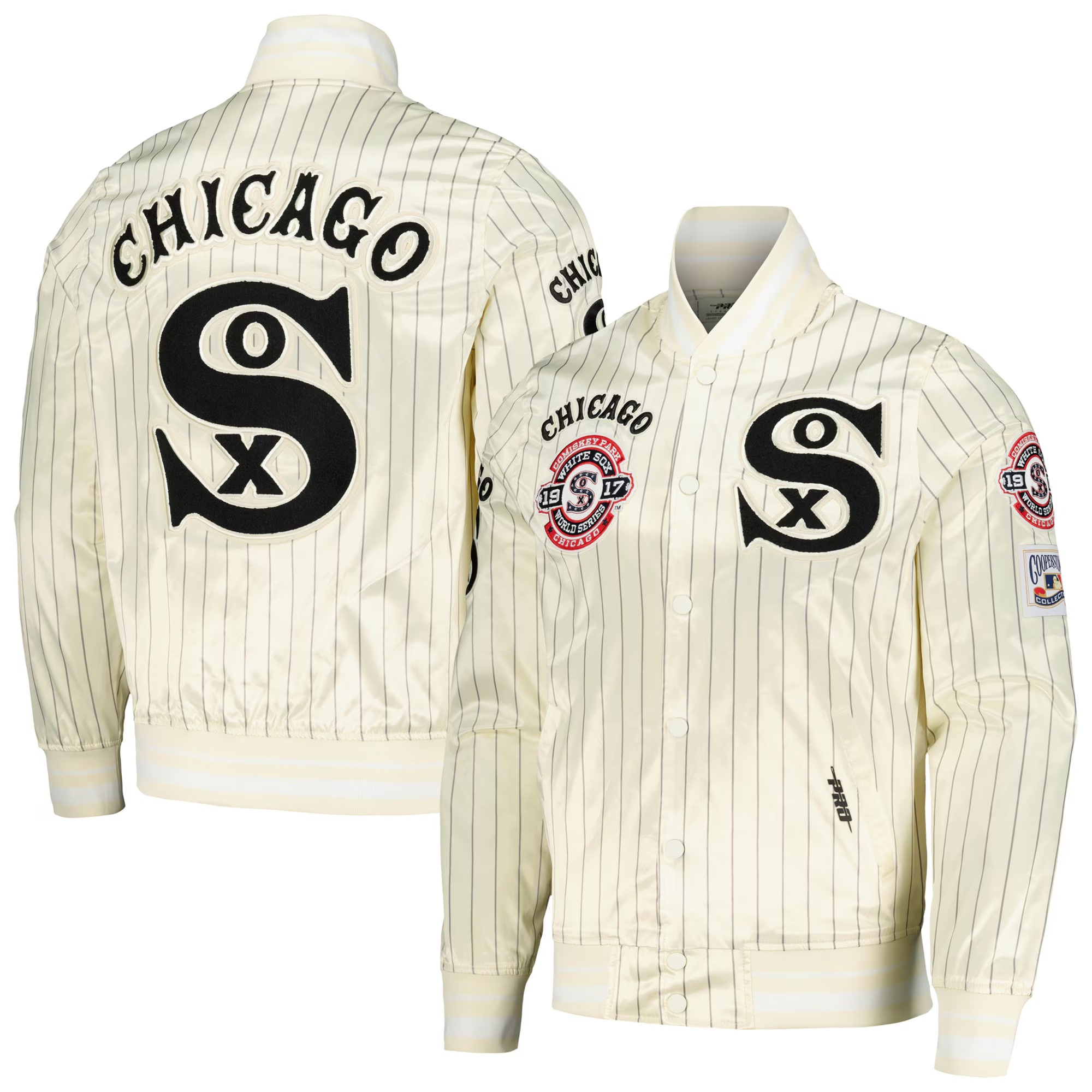 Men's Chicago White Sox Pro Standard Cream Cooperstown Collection Pinstripe Retro Classic Satin Full-Snap Jacket 1 Men's Chicago White Sox Pro Standard Cream Cooperstown Collection Pinstripe Retro Classic Satin Full-Snap Jacket