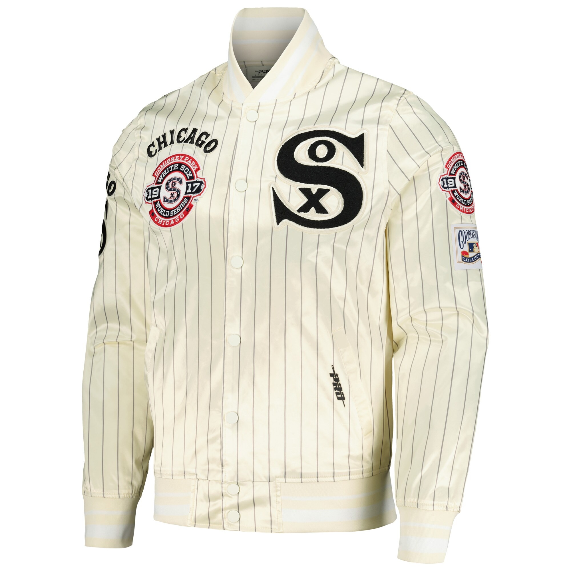 Men's Chicago White Sox Pro Standard Cream Cooperstown Collection Pinstripe Retro Classic Satin Full-Snap Jacket 2 Men's Chicago White Sox Pro Standard Cream Cooperstown Collection Pinstripe Retro Classic Satin Full-Snap Jacket - Image 2