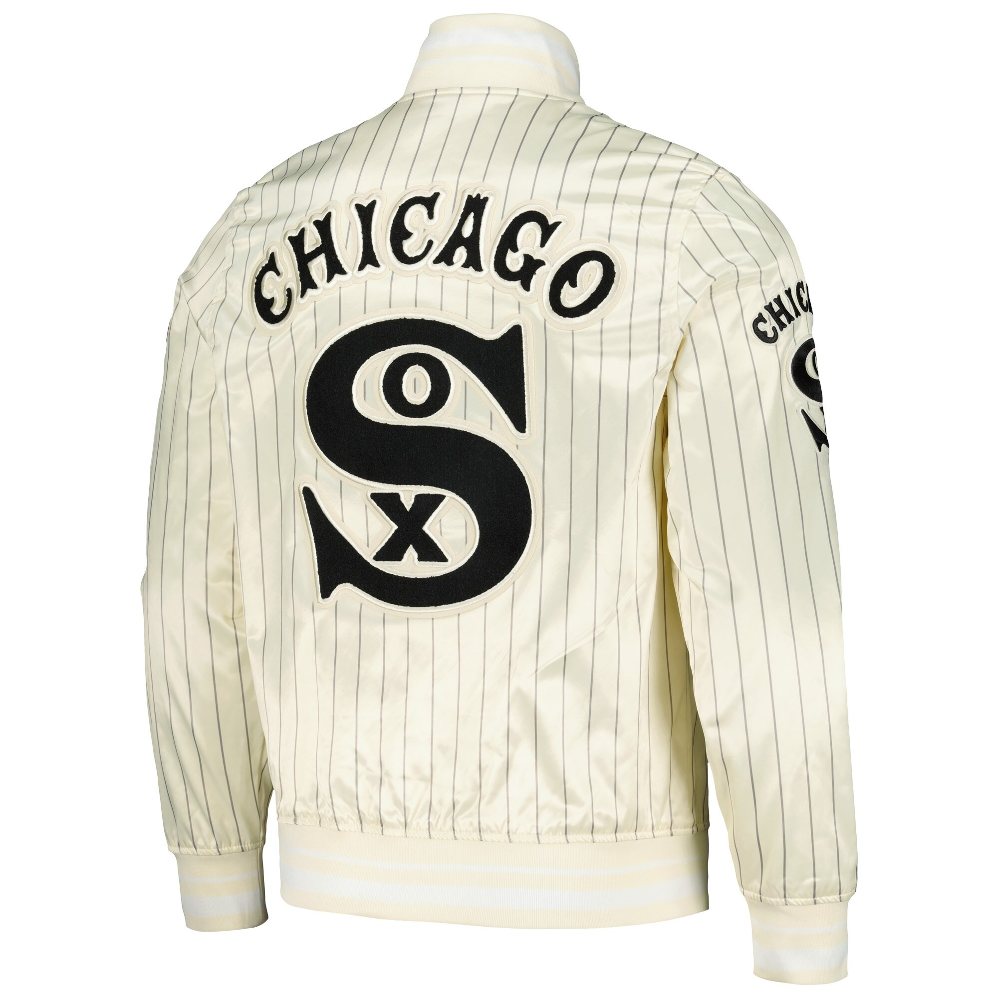 Men's Chicago White Sox Pro Standard Cream Cooperstown Collection Pinstripe Retro Classic Satin Full-Snap Jacket 3 Men's Chicago White Sox Pro Standard Cream Cooperstown Collection Pinstripe Retro Classic Satin Full-Snap Jacket - Image 3