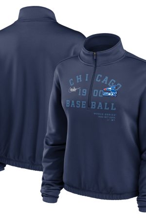Women's Chicago White Sox Nike Navy Rewind Splice Half-Zip Semi-Cropped Bubble Hem Sweatshirt