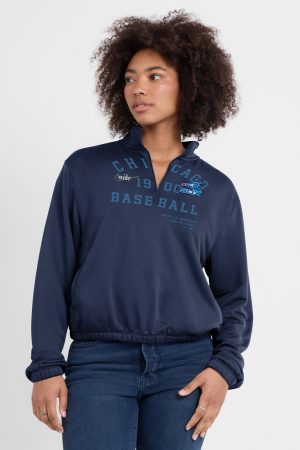 Women's Chicago White Sox Nike Navy Rewind Splice Half-Zip Semi-Cropped Bubble Hem Sweatshirt