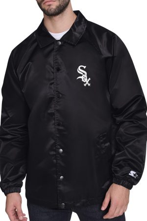Men's Chicago White Sox Starter Black Retro Logo Raglan Coaches Full-Snap Jacket