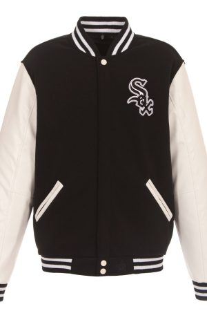 Men's Chicago White Sox JH Design Black Reversible Fleece Jacket with Faux Leather Sleeves