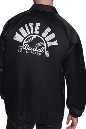 Men's Chicago White Sox Starter Black Retro Logo Raglan Coaches Full-Snap Jacket