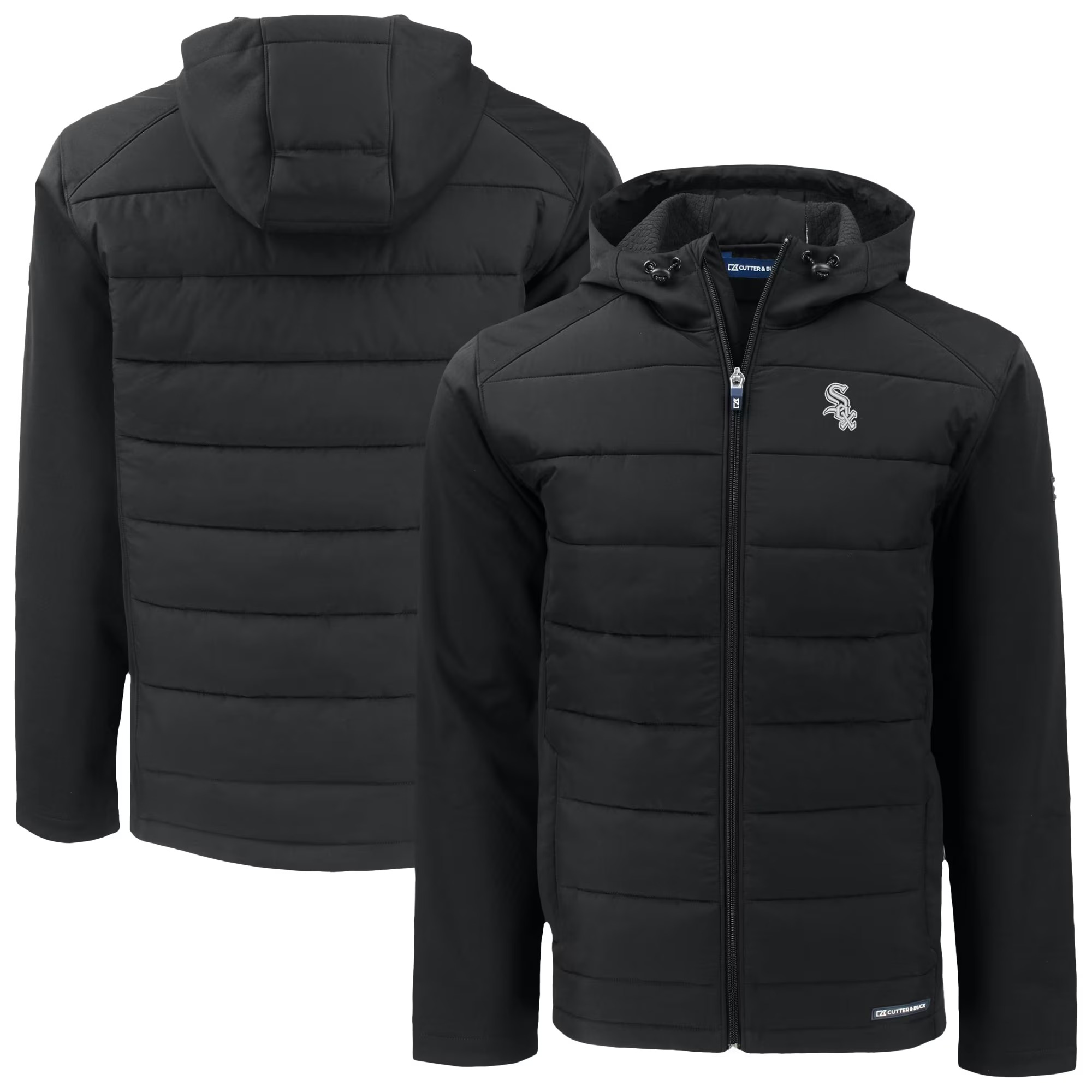 Men's Chicago White Sox Cutter & Buck Black Evoke Hybrid Eco Softshell Recycled Full-Zip Jacket 1 This eco-conscious jacket is crafted from an average of 20 recycled plastic bottles, allowing you to show your team spirit while making a positive impact on the environment.