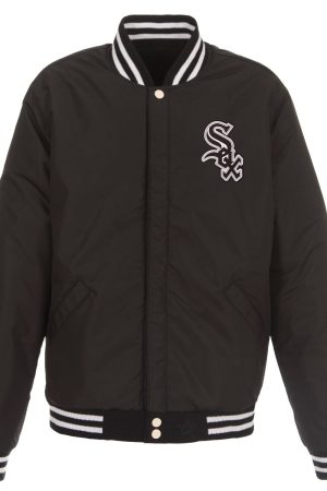 Men's Chicago White Sox JH Design Black Reversible Fleece Jacket with Faux Leather Sleeves