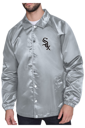Men's Chicago White Sox Starter Gray Shield Logo Raglan Coaches Full-Snap Jacket