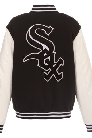 Men's Chicago White Sox JH Design Black Reversible Fleece Jacket with Faux Leather Sleeves