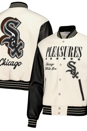 Men's Chicago White Sox PLEASURES White Full-Snap Varsity Jacket