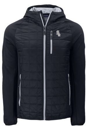 Men's Chicago White Sox Cutter & Buck Black Eco Hybrid PrimaLoft Full-Zip Hoodie Jacket