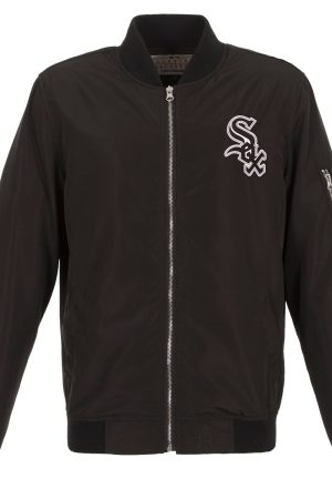 Men's Chicago White Sox JH Design Black Lightweight Nylon Bomber Jacket