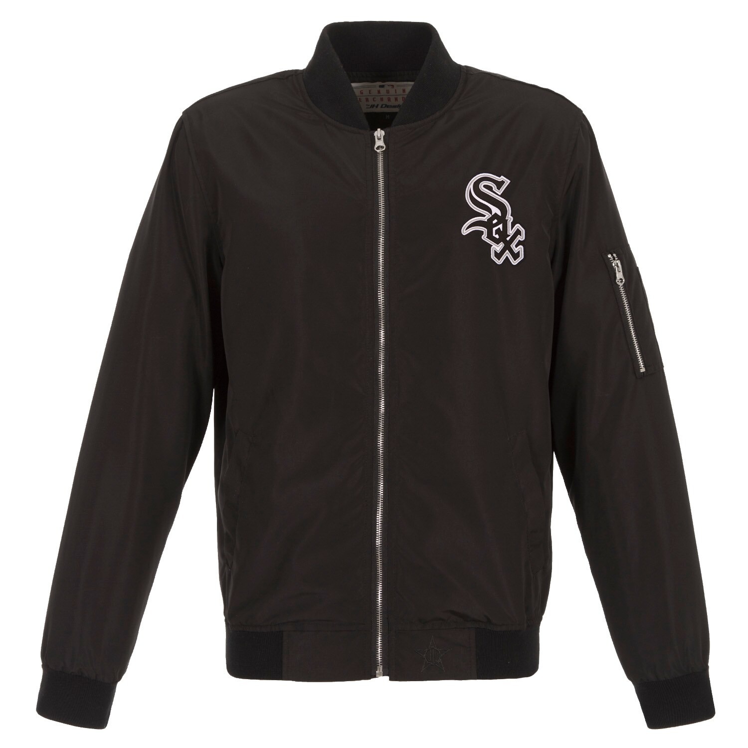 Men's Chicago White Sox JH Design Black Lightweight Nylon Bomber Jacket 1 Men's Chicago White Sox JH Design Black Lightweight Nylon Bomber Jacket