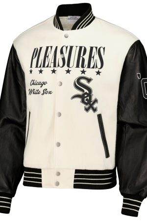 Men's Chicago White Sox PLEASURES White Full-Snap Varsity Jacket