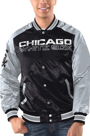 Men's Chicago White Sox Starter Black/Silver Varsity Satin Full-Snap Jacket