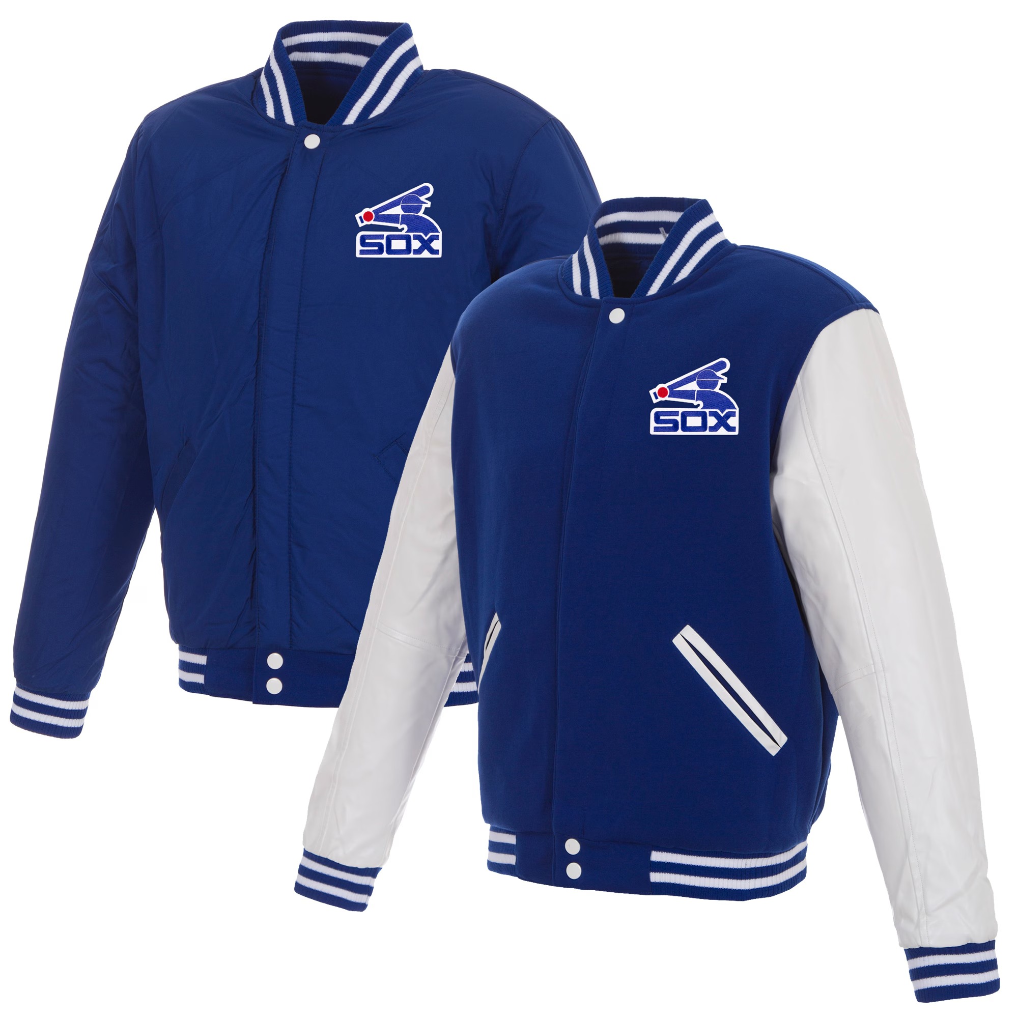 Men's Chicago White Sox JH Design Royal/White Reversible Full-Snap Fleece Jacket 1 Men's Chicago White Sox JH Design Royal/White Reversible Full-Snap Fleece Jacket