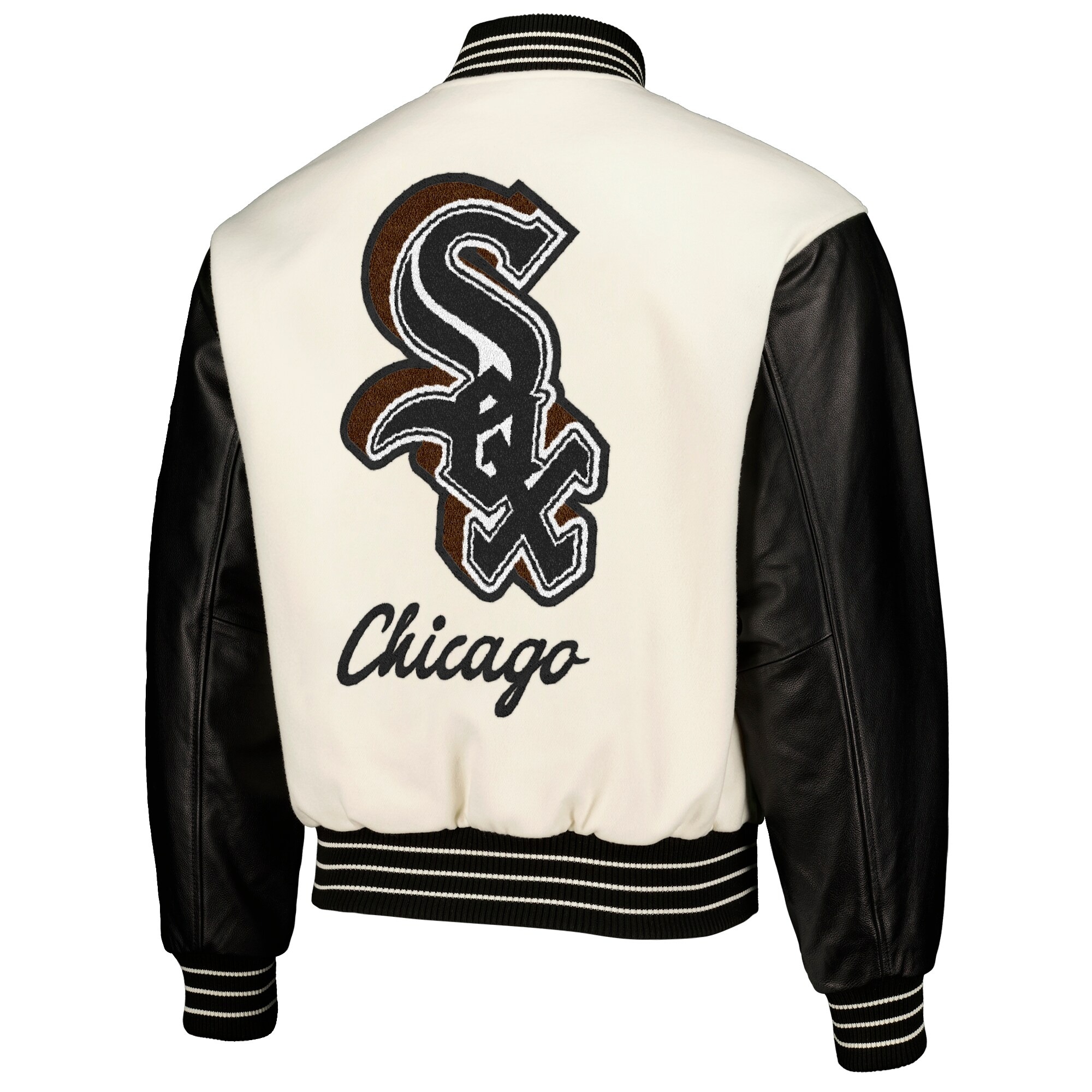 Men's Chicago White Sox PLEASURES White Full-Snap Varsity Jacket 3 Men's Chicago White Sox PLEASURES White Full-Snap Varsity Jacket - Image 3