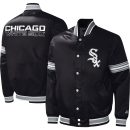 Men's Chicago White Sox Starter Black Midfield Satin Full-Snap Varsity Jacket
