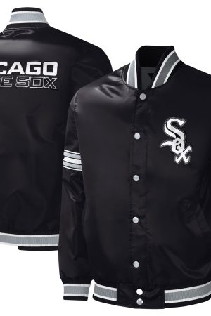 Men's Chicago White Sox Starter Black Midfield Satin Full-Snap Varsity Jacket