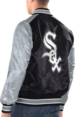 Men's Chicago White Sox Starter Black/Silver Varsity Satin Full-Snap Jacket