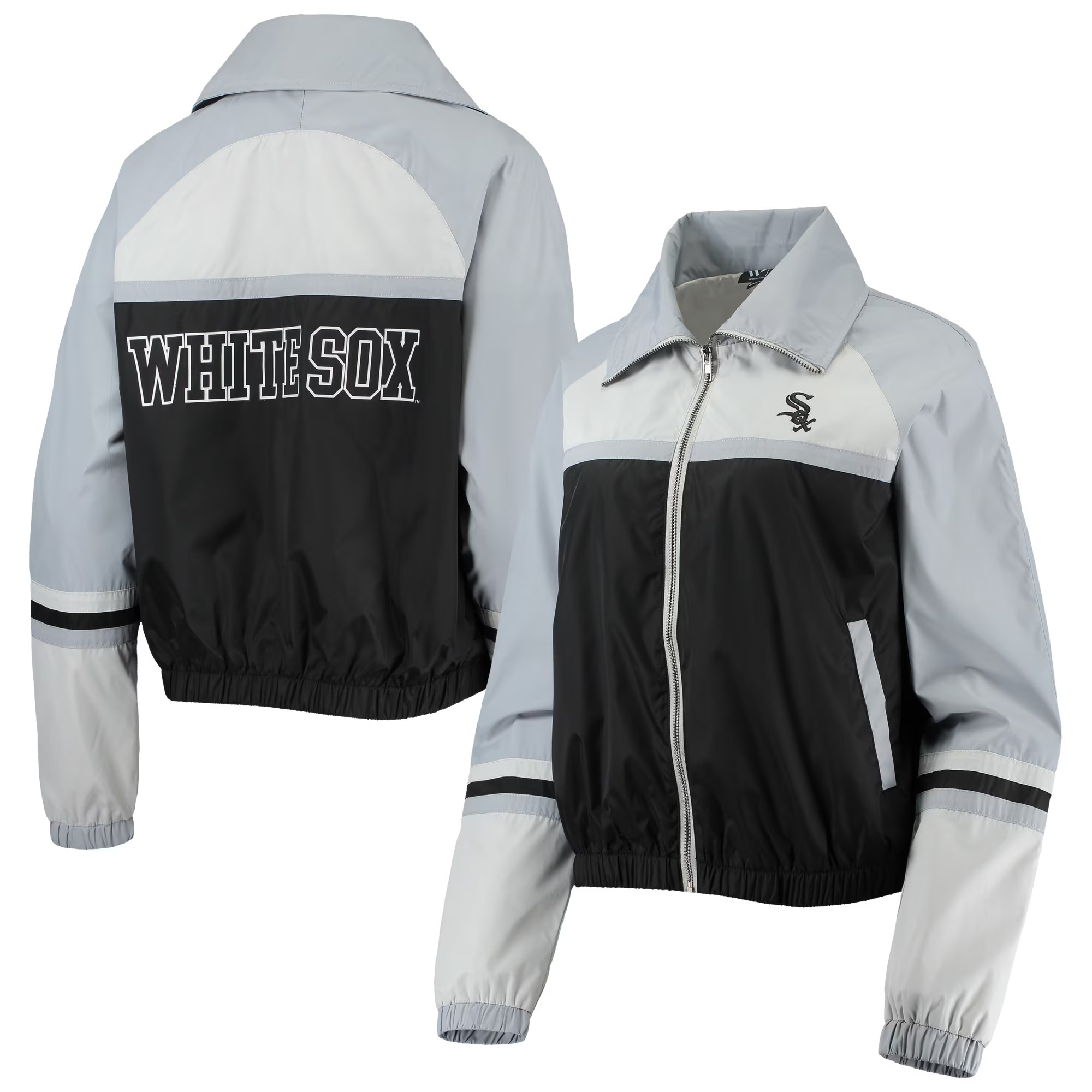 Women's Chicago White Sox The Wild Collective Black Colorblock Track Raglan Full-Zip Jacket 1 Women's Chicago White Sox The Wild Collective Black Colorblock Track Raglan Full-Zip Jacket