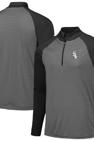 Men's Chicago White Sox Levelwear Black Charter Striped Raglan Quarter-Zip Top