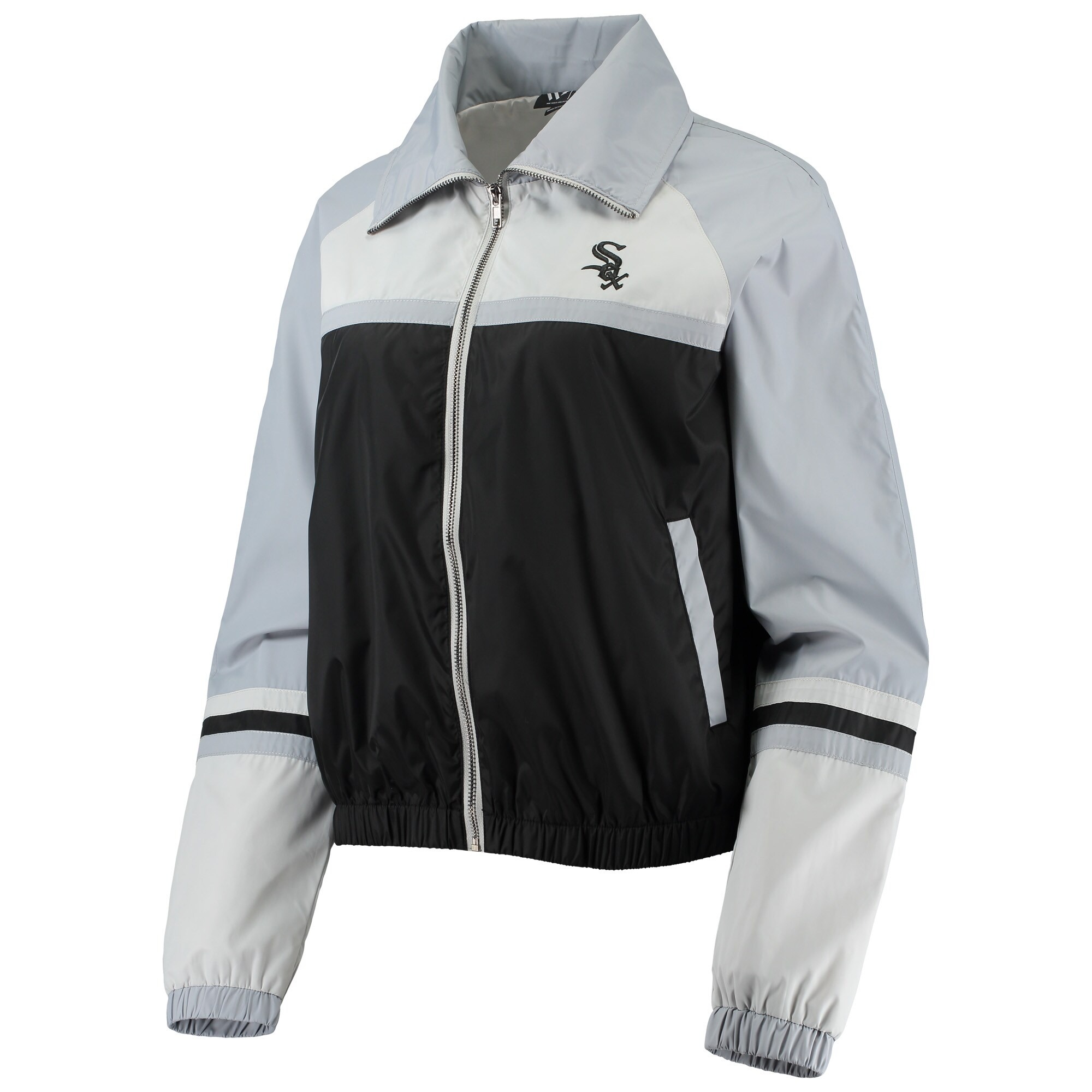 Women's Chicago White Sox The Wild Collective Black Colorblock Track Raglan Full-Zip Jacket 3 Women's Chicago White Sox The Wild Collective Black Colorblock Track Raglan Full-Zip Jacket - Image 3
