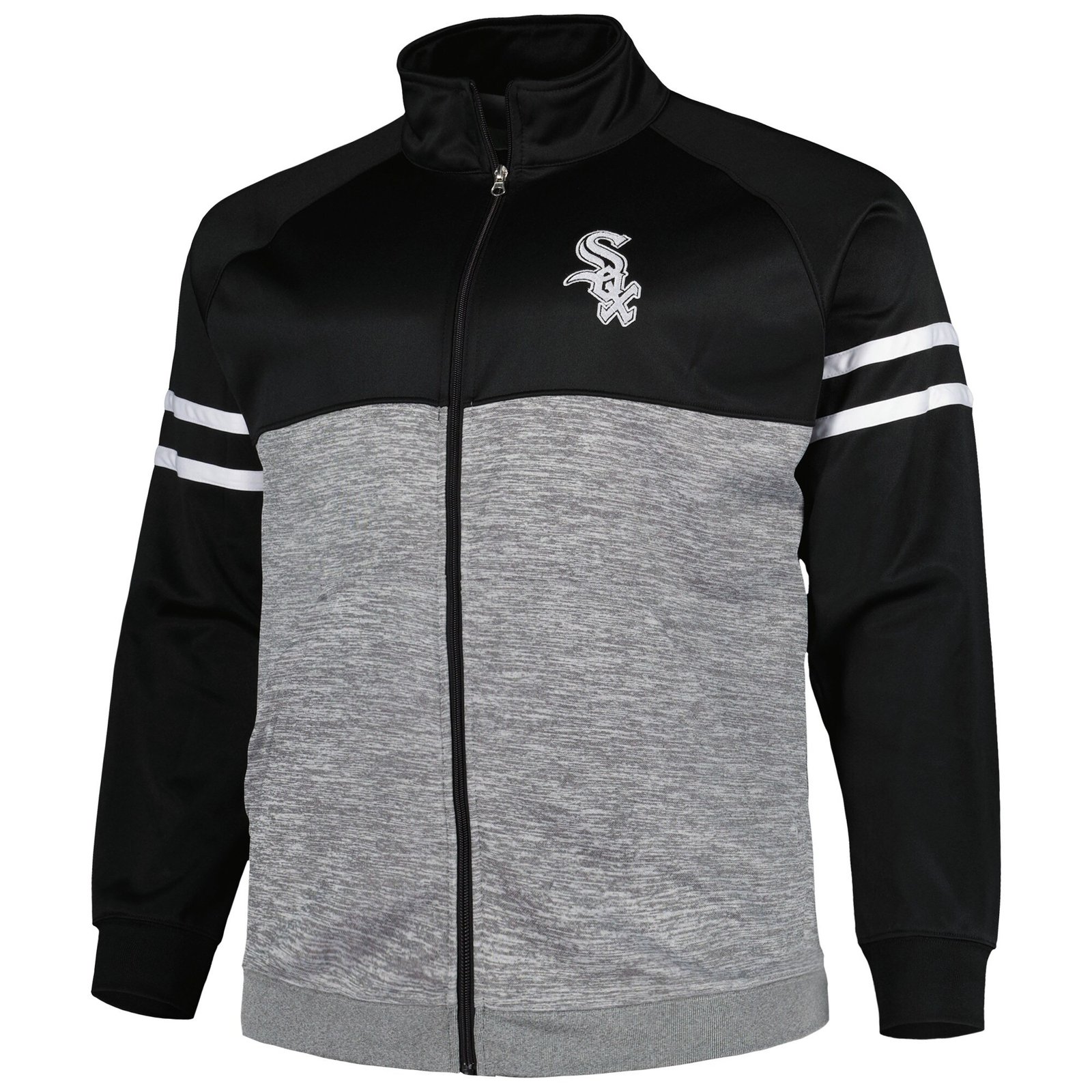 Men's Chicago White Sox Black/Heather Gray Big & Tall Raglan Full-Zip Track Jacket 3 Men's Chicago White Sox Black/Heather Gray Big & Tall Raglan Full-Zip Track Jacket - Image 3