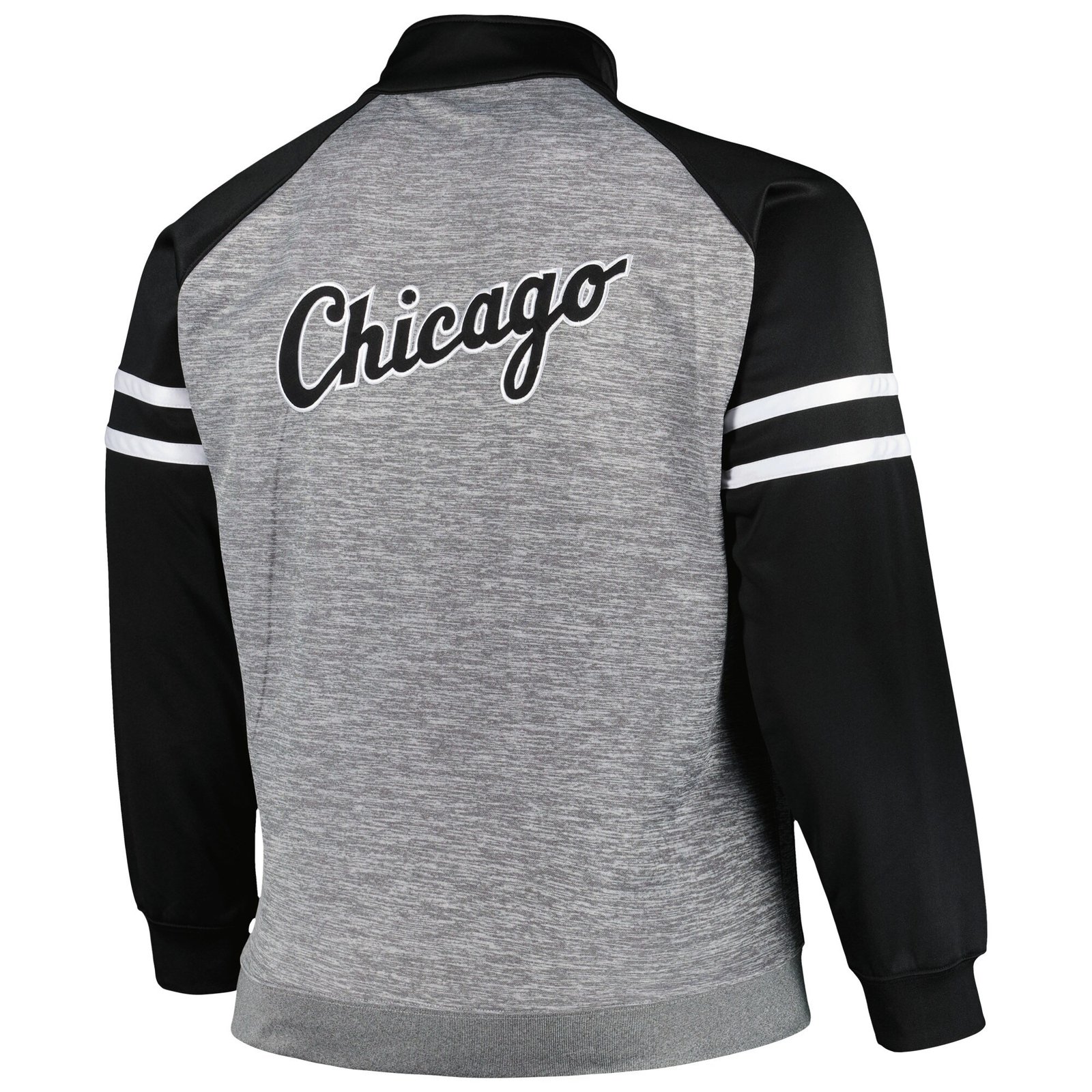 Men's Chicago White Sox Black/Heather Gray Big & Tall Raglan Full-Zip Track Jacket 2 Men's Chicago White Sox Black/Heather Gray Big & Tall Raglan Full-Zip Track Jacket - Image 2