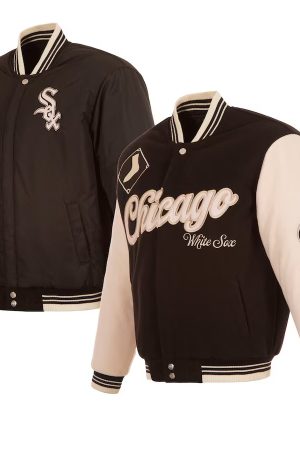 Men's Chicago White Sox JH Design Black Reversible Wool Full-Zip Jacket