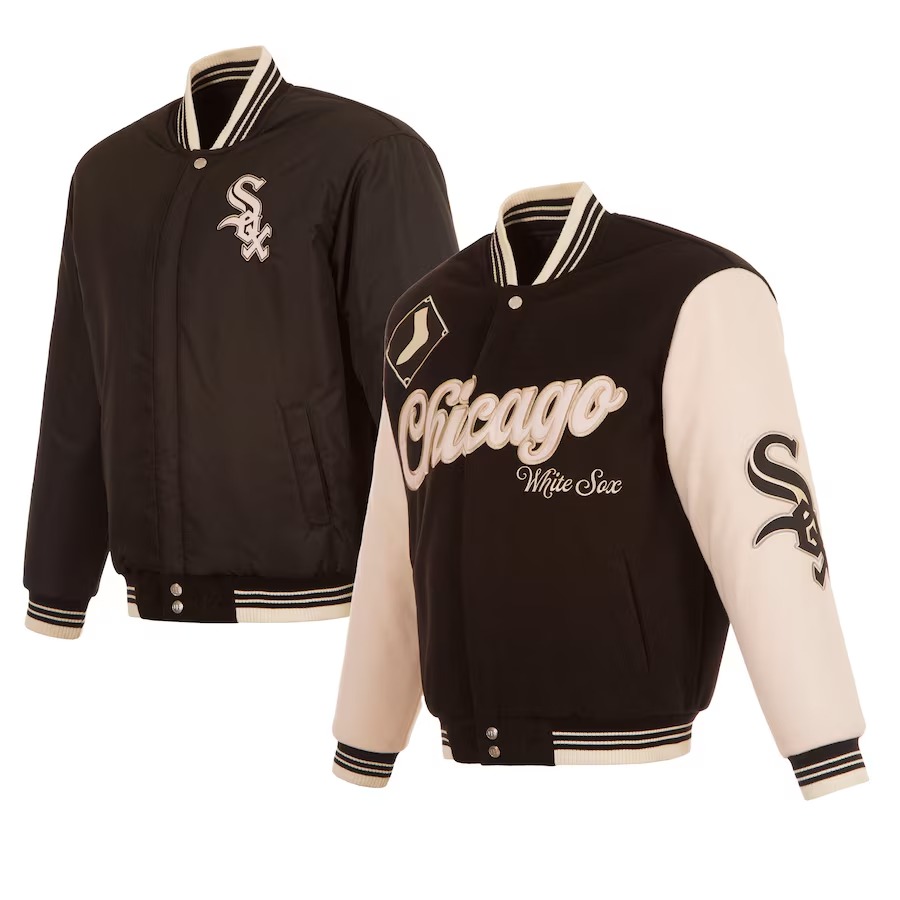 Men's Chicago White Sox JH Design Black Reversible Wool Full-Zip Jacket 1 Men's Chicago White Sox JH Design Black Reversible Wool Full-Zip Jacket
